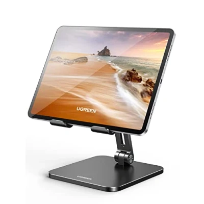 Afbeelding van UGREEN Tablet Houder Aluminium Stand Verstelbare Bureau Standaard Compatibel met iPad Pro Air Mini 11 12.9 Galaxy Tab S9+ S9 A7 Redmi Pad Huawei MatePad iPhone 15 Max enz. (Zwart)