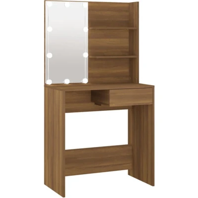 Afbeelding van vidaXL Kaptafel met LED verlichting 74,5x40x141 cm bruin eikenkleur