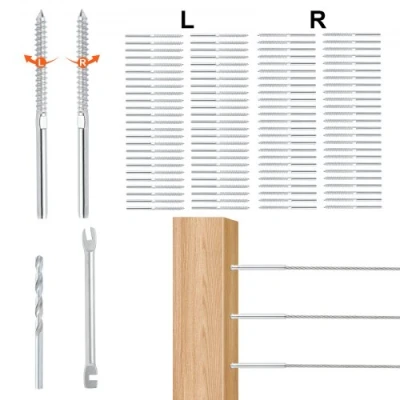 Afbeelding van VEVOR 122 stuks kabelreling swage schroefdraad spanning eindmontage terminal voor 3,2 mm dek kabelreling, T316 roestvrij staal, spanner hout/metalen paal, zilver