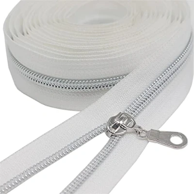 Afbeelding van YaHoGa 9 meter metallic nylon ritssluiting per 30 mm breed met 25 schuivers (zilverwit)