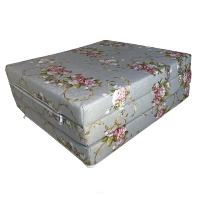 Afbeelding van FORTISLINE vouwmatras, gastenmatras, bloemen, grijs, 195 x 60 9 cm, overtrek, wasbaar, 3 delig, campingbed, hoogwaardig, ruimtebesparend, schuimmatras, inklapbaar, opvouwbaar