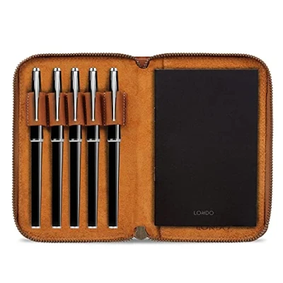 Afbeelding van Londo OTTO487 lederen padfolio met penhouder notepad en ritssluiting (camel)