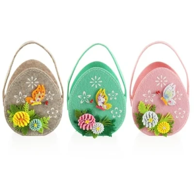 Afbeelding van COM FOUR® 3x Paasmand van vilt mand om te vullen viltzakje Paasei weg geven Paasnest Paasdecoratie (3 zak 18x16cm)