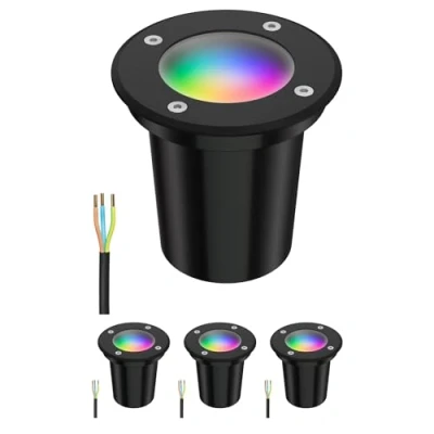 Afbeelding van ledscom.de 4 stuks grondinbouwlamp BOLI voor buiten, IP67, zwart, mat, rond, 108mm Ø incl. LED RGB lamp, smart 473lm