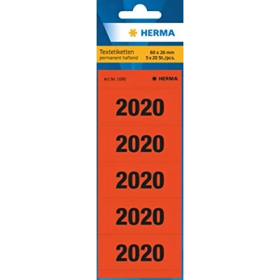 Afbeelding van HERMA 1680 jaartallen 2020 voor mappen (60 x 26 mm, papier, mat, ondoor) zelfklevende, permanente klevende jaarstickers, 100 etiketten, rood