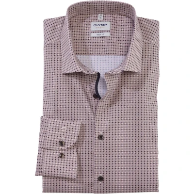 Afbeelding van Olymp heren Level Five 24/Seven slim fit overhemd met print in de kleur Lichtbruin, maat: 39