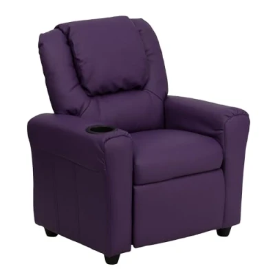 Afbeelding van Flash Furniture Hedendaagse kinderfauteuil met bekerhouder en hoofdsteun, hout, paars Vinyl, 60,96 x 48,26 cm
