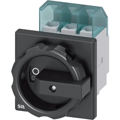 Afbeelding van Siemens main control switch 3 pole iu 32 p ac 23a at 400v 11 5kw front mounting four hole rotary actuator black 3ld2203 0tk51