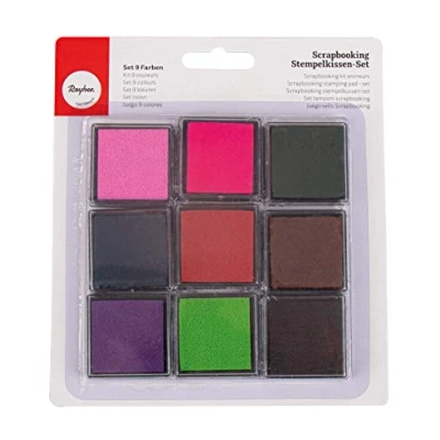 Afbeelding van RAYHER 7854149 stempelkussen set met 9 kleuren, elk 3,5 x cm, bont
