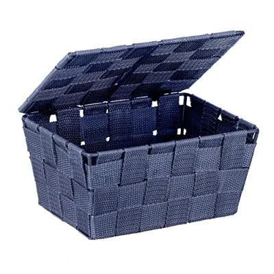 Afbeelding van WENKO Cestino da bagno con coperchio Adria Blu scuro bagno, Polipropilene, 19 x 10 14 cm,