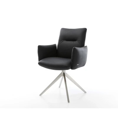 Afbeelding van DELIFE Draaistoel Jova Flex met armleuning echt leer zwart kruisframe breed roestvrij staal 360 draaibaar rocker functie pocketveer kern