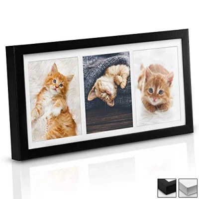 Afbeelding van bomoe fotolijsten Galeria voor 3 foto&#039;s 13x18cm fotolijst van hout, kunststof glas, metalen ophanging &amp; passe partout multilijst fotocollageen zwart