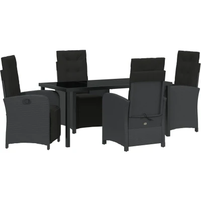 Afbeelding van vidaXL 5 delige tuin eetset met kussens zwart poly rattan