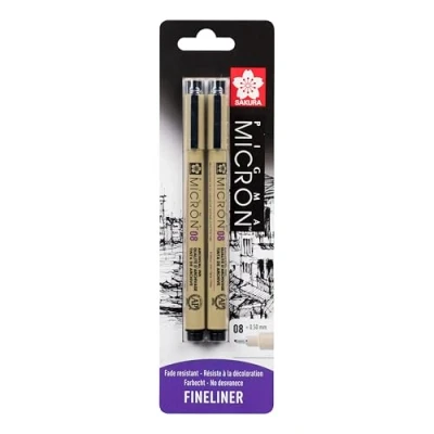 Afbeelding van Sakura Pigma micron 08 Zwart 0,50mm 2stuks