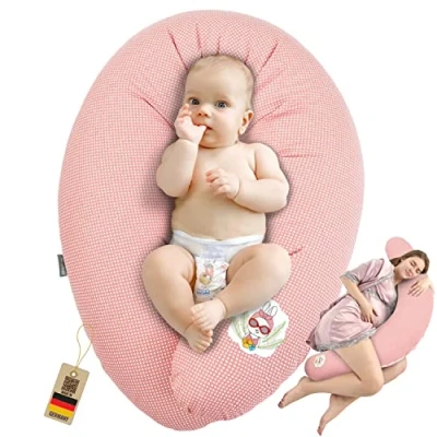 Afbeelding van Voedingskussen Zwangerschapskussen Opbergkussen Ökotex Made in Germany Vulling van EPS parels 100% katoenen hoes, afneembaar XXL 170 x 30 cm Sei Design