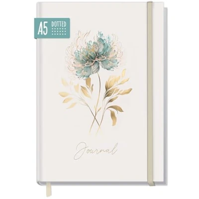 Afbeelding van paper&amp;you® Bullet Journal gestippeld A5 met elastiek [Golden Flower] 156 pagina&#039;s notitieboek gestippeld, agenda duurzaam &amp; klimaatneutraal