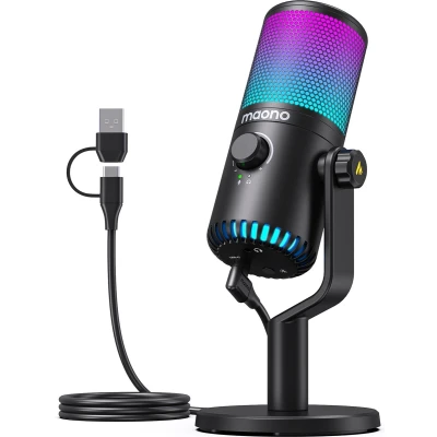 Afbeelding van Maono DM30 RGB USB Streaming Microfoon met Ruisonderdrukking Gaming Podcast Geschikt voor gebruik op PS5 / PS4 PC Windows Smartphone Touch Mute Knop Popfilter