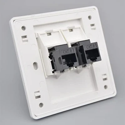 Afbeelding van Ethernet wandplaat, RJ45 Cat6 vrouwelijk naar stopcontact, Gigabit Dual Pass netwerk wandstekker, LAN frontplaat internet rechte keystone aansluiting, 86 x mm (LAN 2)