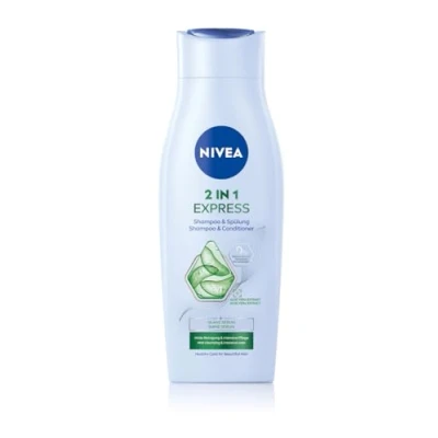 Afbeelding van NIVEA 2 in 1 Express Shampoo &amp; Conditioner, intensieve haarverzorging met aloë vera en glansserum, haarshampoo conditioner voor verzorging expresstijd (400 ml)