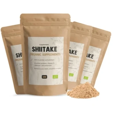 Afbeelding van Cupplement 4 Zakken Shiitake Poeder 60 Gram Inclusief Scoops &amp; Opschuimer Biologisch Paddenstoelen Sporen Superfood Shitake Geen Extract of Capsules Lentinula Edodes Supplement Gedroogd Teelt Mushroom Bevat AHCC