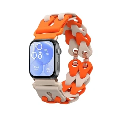 Afbeelding van kwmobile horlogebandje geschikt voor Huawei Watch Fit 3 armband Siliconen horloge of activity tracker bandje Smartwatch polsband In beige / oranje