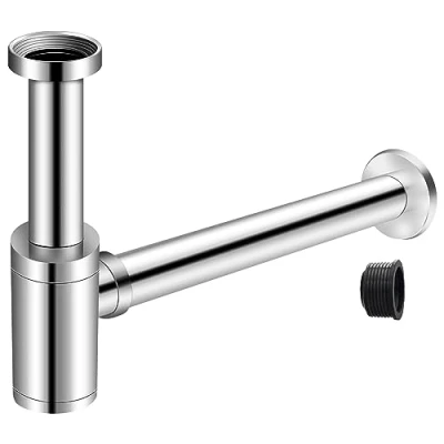 Afbeelding van EXLECO sifon 1 1/4 inch x Ø 32 mm roestvrij stalen geurafsluiter verstelbaar universele buissifon verchroomd buizen geurafsluiting voor wastafel