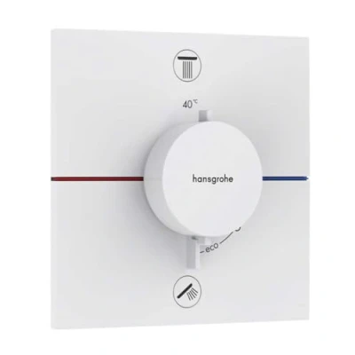 Afbeelding van Hansgrohe showerselect comfort e afbouwdeel voor inbouw douchekraan thermostatisch met 2 functies vierkant afgeronde hoeken mat wit 15572700