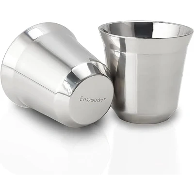 Afbeelding van Easyworkz Roestvrijstalen Espressokop 2 delige Set Dubbelwandige Geïsoleerde Koffiemokken 150ml