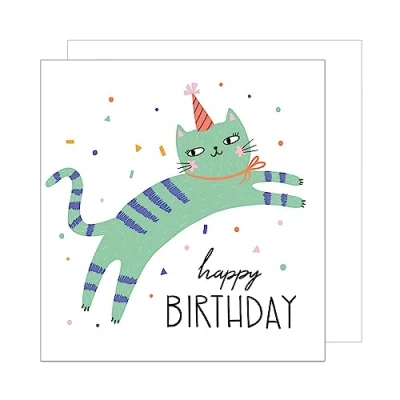 Afbeelding van Edition Seidel Premium vierkante verjaardagskaart met envelop. Wenskaart Happy Birthday kaart verjaardag humor grappige jongen tieners kinderen kat (GQ113)