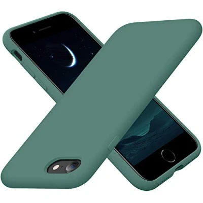 Afbeelding van Cordking iPhone SE 2020 hoesje, 7 8 siliconen ultra slank schokbestendig telefoonhoesje met [zachte microfiber voering], 4,7 inch, middernacht groen