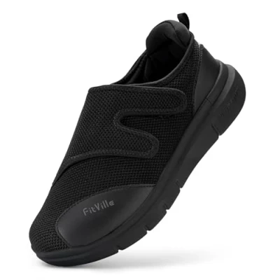 Afbeelding van FitVille Diabetische Schoenen Heren Extra Breed Verstelbare Wandelschoenen voor Voetzwelling Verlengde Breedte Klittenband Gezondheid Zwart 40 EU x_breed