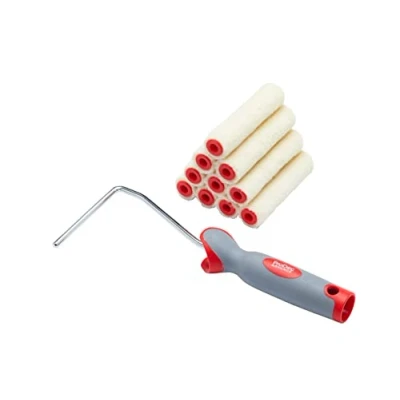Afbeelding van ProDec 11 stuk 4 &quot;Gloss Pile Mohair Mini Paint Rollers en Frame voor een gladde afwerking met glans satijnen verf, vernis houtvlek op plinten, vensterbanken, deuren, kasten, metaal, inch