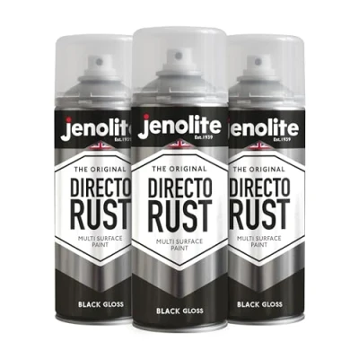 Afbeelding van JENOLITE Directorust Glansverf ZWART Multi oppervlakte spuitverf Hout, metaal, kunststof, keramiek, verroeste oppervlakken 3 x 400 ml RAL 9005