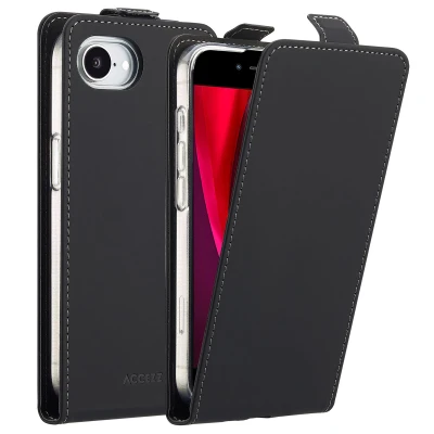 Afbeelding van iPhone SE 4 Hoesje Kunstleder Accezz Flipcase Zwart Telefoonhoesje