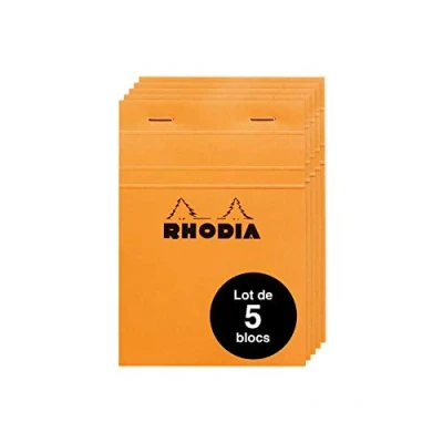 Afbeelding van Rhodia 13200AMZC Set met 5 notitieblokken N13 aan de bovenkant geniet, DIN A6 (10,5 x 14,8 cm), 80 vellen microgeperforeerd, geruit, clairefontaine papier wit g, cover oranje, stuks
