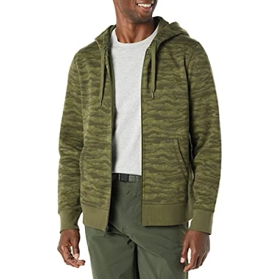 Afbeelding van Amazon Essentials Men&#039;s Fleecetrui met volledige ritssluiting en capuchon (verkrijgbaar in grote lange maten), Groen Abstracte camo, L