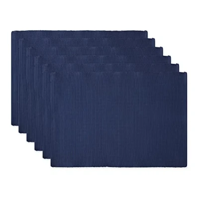 Afbeelding van DII Basic Everyday geribbeld tafelblad 100% katoen, placematset, 13x19, nautisch blauw, 6 delig