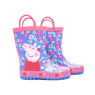 Afbeelding van Peppa Pig Wellies Flower Girl&#039;s Easy On Handles Pink Blue Rain Welly Boots 25.5 EU