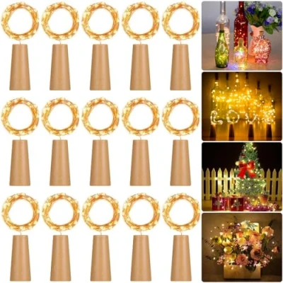 Afbeelding van Frasheng Pack van 15 batterijfleslampen, LED fleslicht, kurkwijnfles nachtlampje, 2m 20LED glazen kurklicht koperdraad lichtslingers voor fles feest, bruiloft decoratie, Halloween, Kerstmis