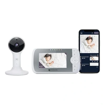 Afbeelding van Motorola Nursery VM64 4,3 WiFi videobabyfoon met camera Smartphone app, magnetische houder, groot bereik, tweerichtingsaudio, digitale zoom, kamertemperatuur, slaapliedjes, nachtzicht