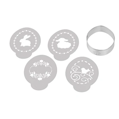 Afbeelding van Dr. Oetker Ei uitsteekvormpjes incl. 4 decoratieve sjablonen uit de serie &quot;Golden Ostern&quot;, koekjes en koekjesvorm (kleur: zilver, wit), hoeveelheid: 1 x set van 5