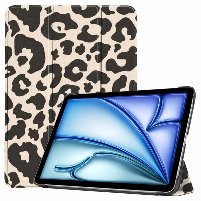 Afbeelding van iPad Air 13 inch (2024) M2 Hoes: iMoshion Design Trifold Bookcase Leopard Kunstleder Tablet Hoezen