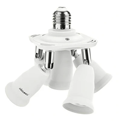 Afbeelding van DiCUNO 5 in 1 E27 socket splitter adapter, naar fittingconverter, verdeler 3, lamphouder, 360 graden verstelbaar, 180 buig, Maximaal 300W en 160 ℃ Hittebestendige gloeilampverdeler