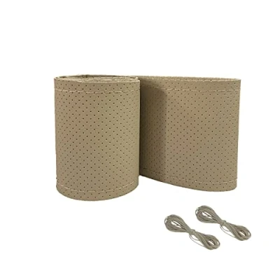 Afbeelding van Onerbuy Universele lederen auto stuurwiel steek op wrap cover doe het zelf naaien ademend en antislip, 35 cm (beige)