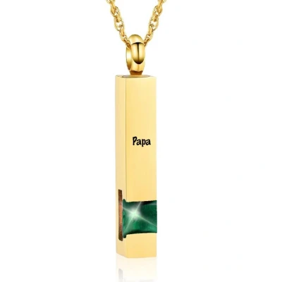 Afbeelding van Luxe Ashanger Met Ketting En Gravering Papa Assieraad Goudkleurig Groene Steen As Gedenksieraad Urn Incl. vuller
