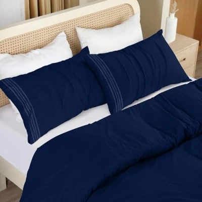 Afbeelding van Utopia Bedding Dekbedovertrekset Microvezel Polyester Dekbedovertrek 200x200 cm + 2 Geborduurde Kussenslopen 50x75 Marineblauw