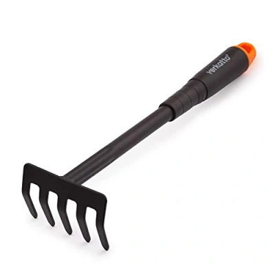 Afbeelding van tuinhark van staal, kleine met 5 tanden voor tuin, balkon, groentetuin, ergonomische handgreep, 9 cm breed