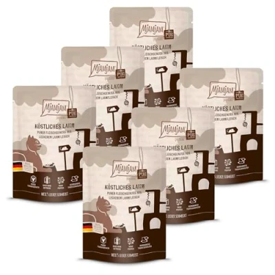 Afbeelding van MjAMjAM Premium natvoer voor katten Quetschie Puur vleesplezier heerlijk lam puur, pak van 6 (6 x 300 g), graanvrij met extra vlees