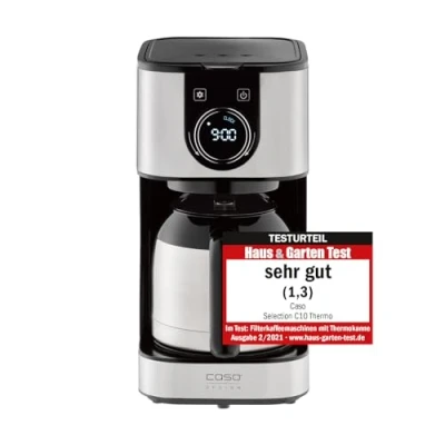 Afbeelding van Caso Selection C10 Thermo Koffiezetapparaat met 1,2 L thermoskan, timer, roestvrij staal permanente filter voor 10 kopjes, staal, zwart