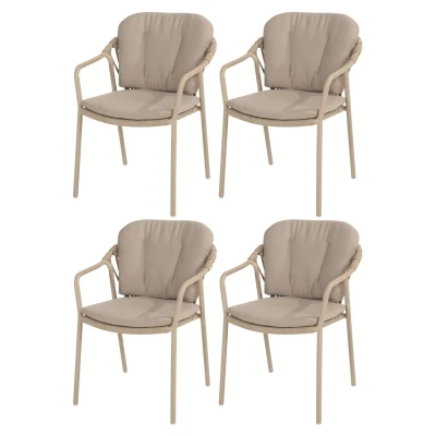 Afbeelding van Sienna stapelbare dining tuinstoel rope venao latte Taste 4SO set van 6